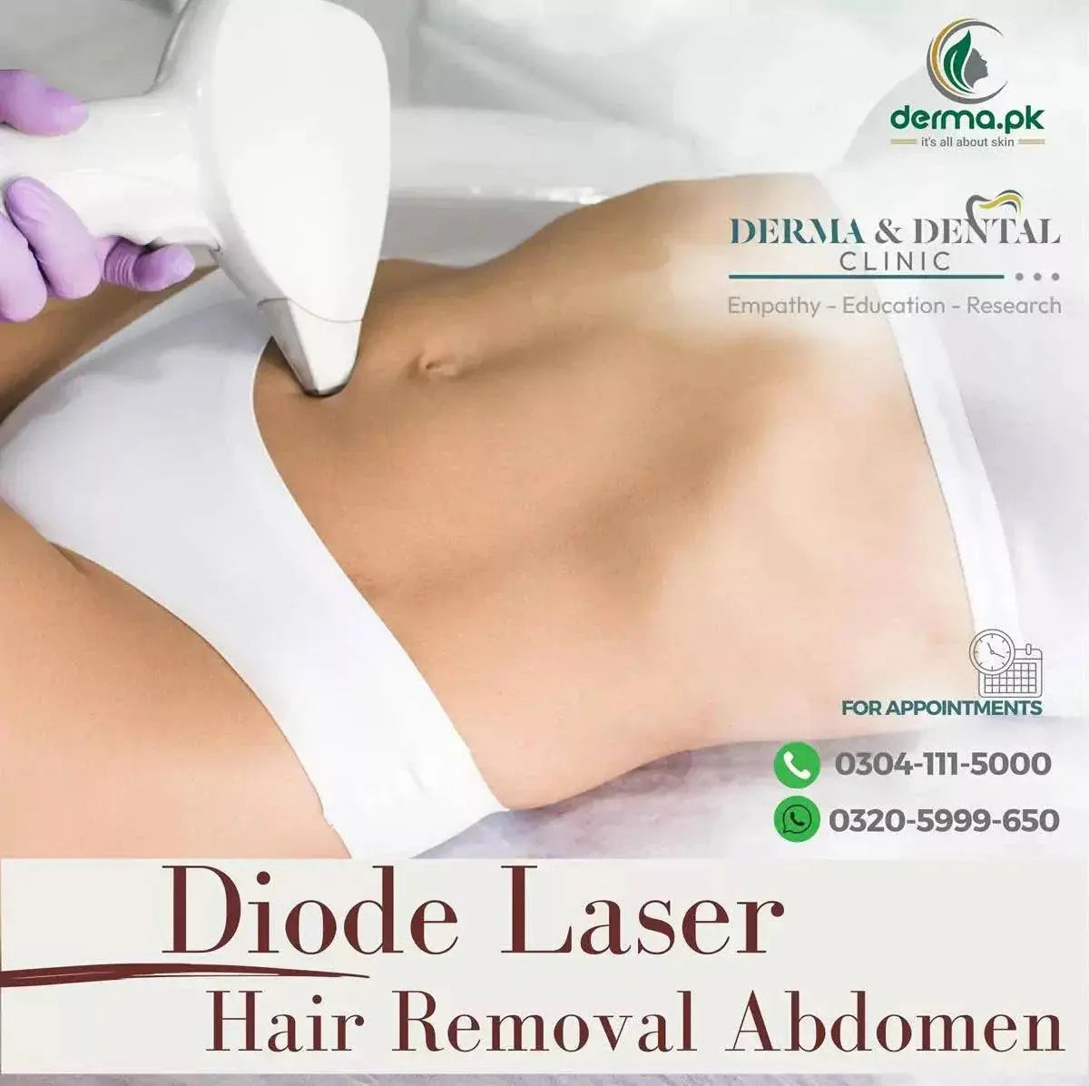 Science-Backed Diode Laser Hair Removal for Abdomen at Derma & Dental Clinic - dermatologists.pk