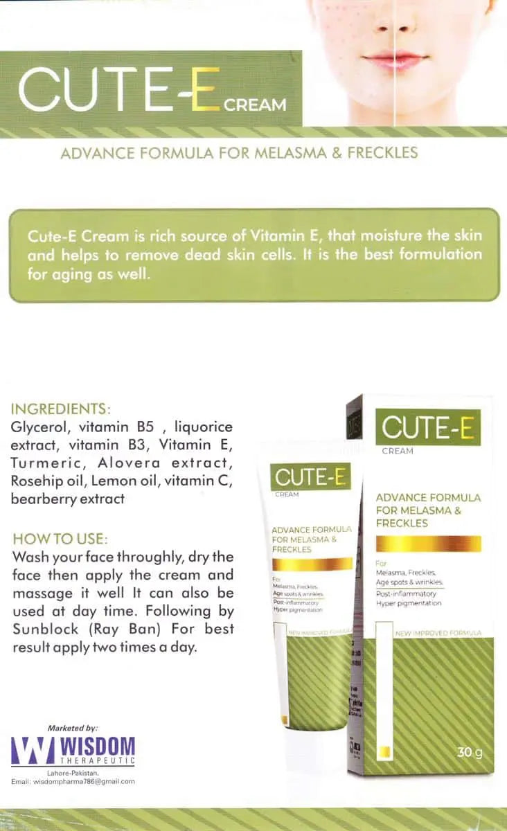 CUTE-E CREAM ADVANCE FORMULA FOR MELASMA & FRECKLES 30g - dermatologists.pk
