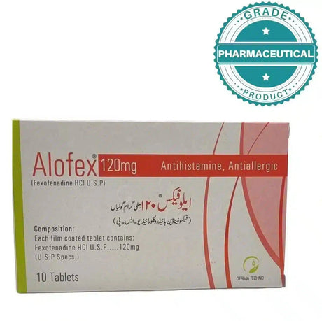 ALOFEX TABLET 120mg (FEXOFENADINE HCI U.S.P) PACK OF 10 TABLETS - dermatologists.pk