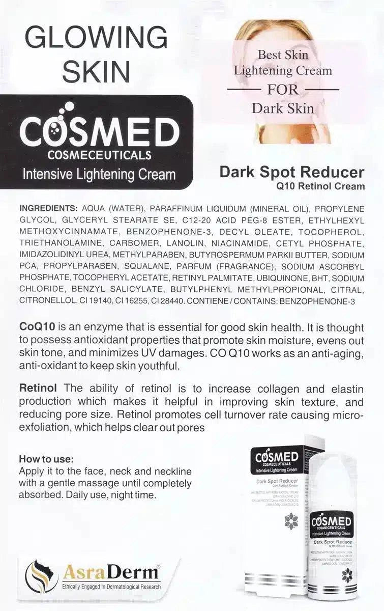 COSMED INTENSIVE LIGHTNING CREAM DARK SPOT REDUCER Q 10 RETINOL CREAM 10M - dermatologists.pk