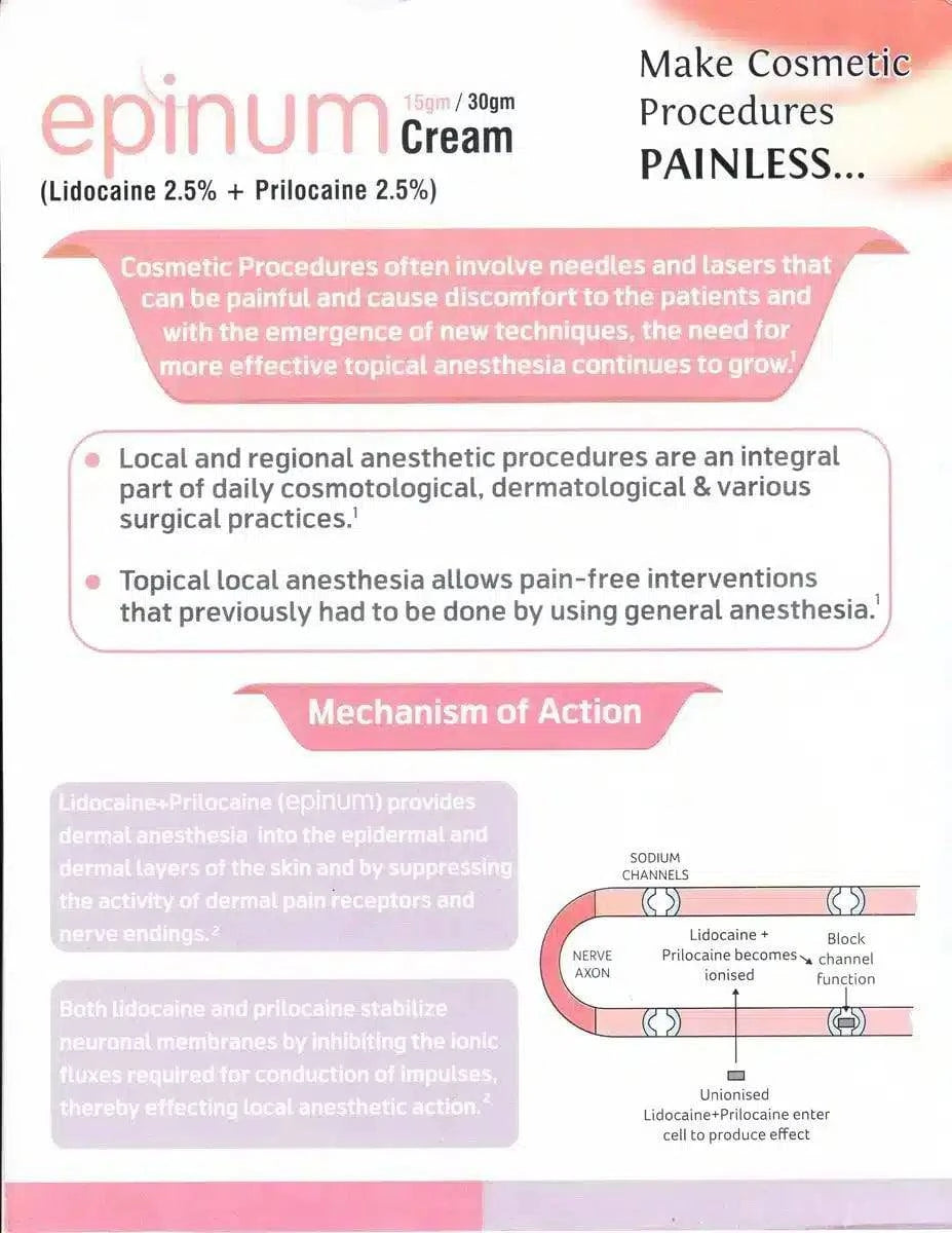 EPINUM CREAM (LIDOCAINE PRILOCAINE) 30gram - dermatologists.pk