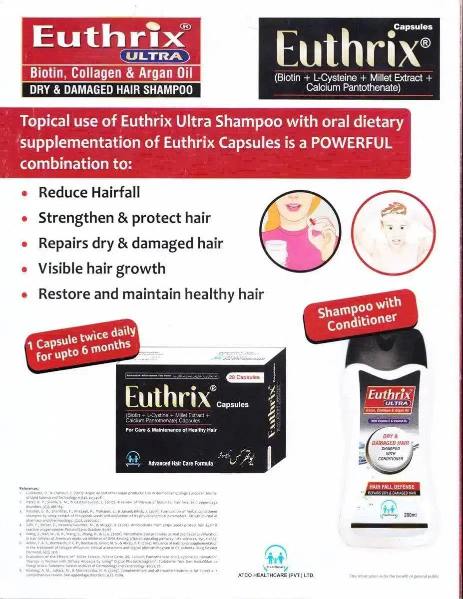 EUTHRIX ULTRA SHAMPOO FOR DRY AND DAMAGE HAIR | SHAMPOO WITH CONDITIONER 200ml - dermatologists.pk