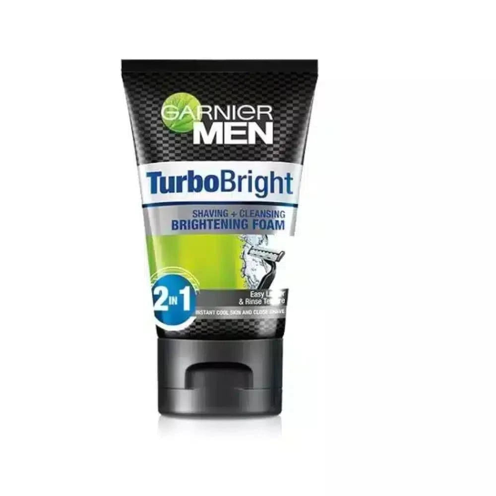 GARNIER MEN TURBO BRIGHT 2-IN-1 BRIGHTENING FACE WASH AND SHAVING FOAM 50ml - dermatologists.pk