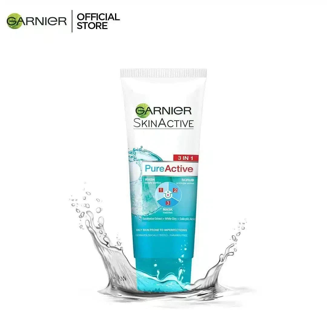 GARNIER SKIN ACTIVE 3-IN-1 CLAY FACE MASK SCRUB 50ml - dermatologists.pk