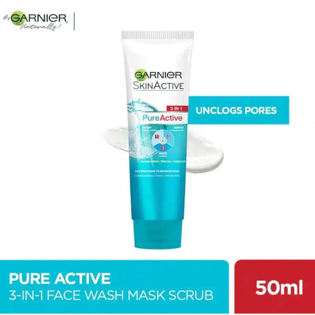 GARNIER SKIN ACTIVE 3-IN-1 CLAY FACE MASK SCRUB 50ml