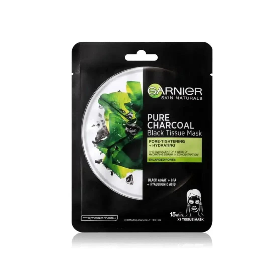 GARNIER SKIN ACTIVE PURE CHARCOAL BLACK AGLAE TISSUE FACE MASK 28 g - dermatologists.pk