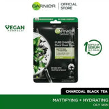 GARNIER SKIN ACTIVE PURE CHARCOAL BLACK TEA TISSUE FACE MASK 28 g - dermatologists.pk