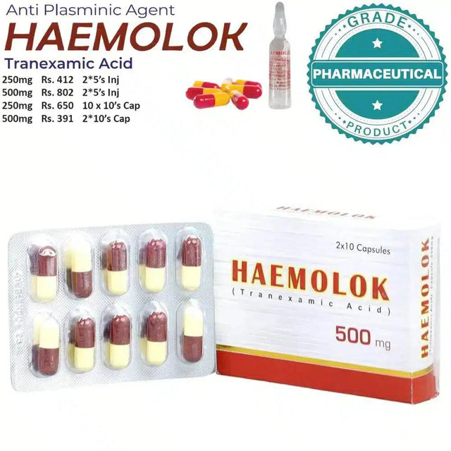 HAEMOLOK CAPSULES (TRANEXAMIC ACID) 500 mg PACK OF 20 CAPSULES