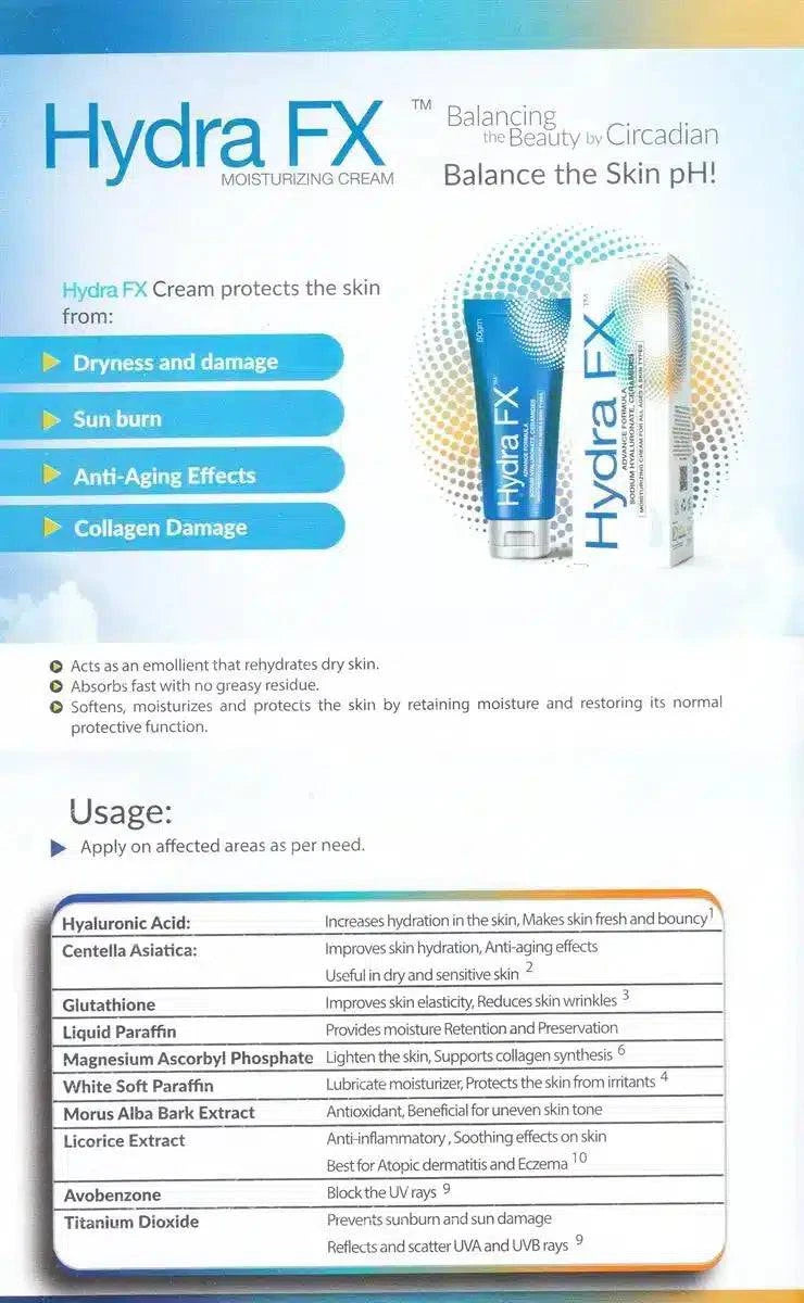 HYDRA FX MOISTURIZING CREAM (SODIUM HYALURONATE, CERAMIDES) 60gm - dermatologists.pk