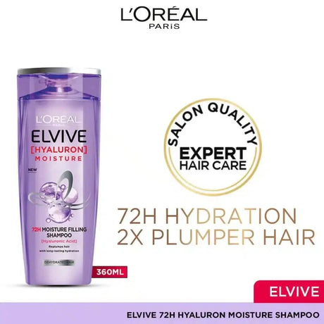 L'OREAL PARIS ELVIVE HYALURON MOISTURE 72H MOISTURE FILLING SHAMPOO, 360ml - dermatologists.pk