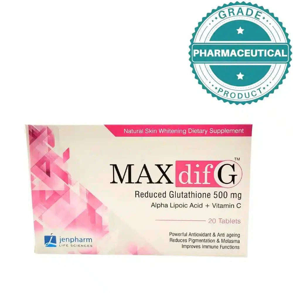 MAXDIF-G REDUCED GLUTATHIONE 500mg | 20 TABLETS - dermatologists.pk