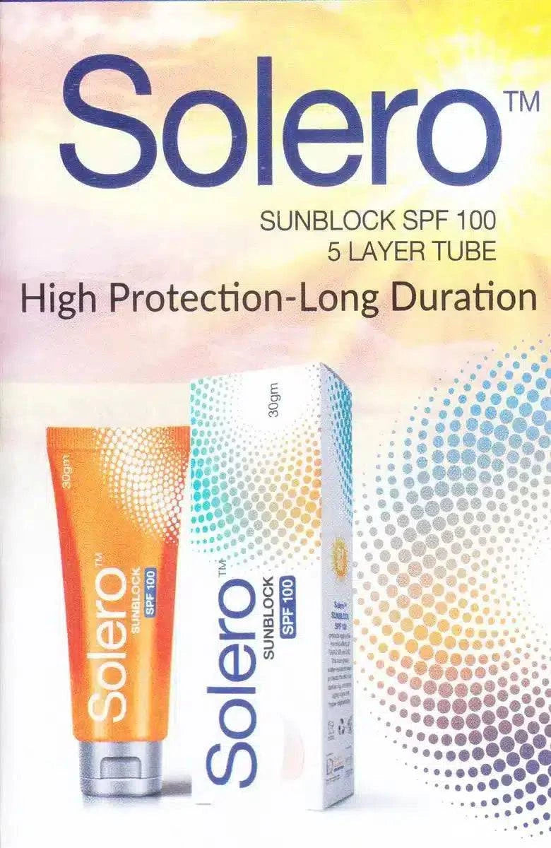 SOLERO SUNBLOCK SPF 100 NON GREASY PROTECTS SKIN FROM DARKENING 30gm - dermatologists.pk