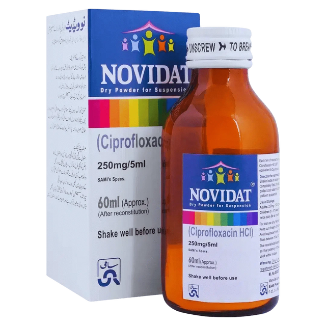 Novidat 60ml Suspension – Ciprofloxacin HCl 250mg/5ml