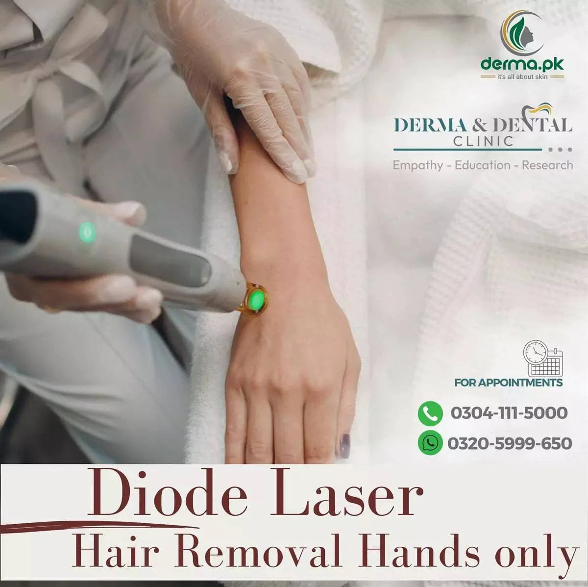 Precision Diode Laser Hair Removal for Hands: A Scientific Approach at Derma & Dental Clinic - dermatologists.pk
